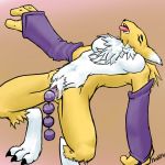  1_anthro 1_female 1_female_anthro 1girl anthro anthro_fox breast cyan_eyes digimon female female_anthro female_anthro_fox female_renamon fox fur furry lying mowren nude open_mouth pussy pussy_juice renamon sex_toy solo spread_legs toei_animation tongue tongue_out vaginal vaginal_penetration white_fur yellow_fur 