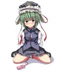 1girl blush female green_hair hat kara_kasa kneel kneeling ribbon shiki_eiki shikieiki_yamaxanadu short_hair tear tears touhou vibrator
