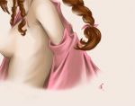 1girl aerith_gainsborough artist_request bare_shoulders braid breasts brown_hair female final_fantasy final_fantasy_vii long_hair sideboob solo topless twin_braids undressing