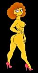 ass big_breasts black_background cartoon_milf facing_away huge_ass looking_back maude_flanders nipples red_lipstick short_hair smile the_simpsons yellow_skin