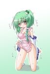  1girl apron blush breasts cleavage erect_nipples female green_hair inasaki_shirau kochiya_sanae naked_apron sanae_kochiya shubesuta solo sweat touhou 