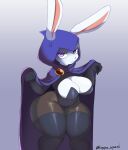  1girl 1girl alternate_species angry anthro anthro_only big_breasts big_breasts bodysuit bunny_raven cape cleavage cleavage_cutout curvy curvy_figure dc_comics female_only furrification furry furry_only hood kappa_spark lagomorph legwear leporid long_ears looking_at_viewer mammal pantyhose rabbit raven_(dc) solo_female teen_titans thick_thighs wide_hips 