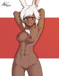  1girl 1girl 1girl abs alexw95 areola breasts dark-skinned_female dark_skin female_only final_fantasy final_fantasy_xiv high_resolution looking_at_viewer muscle nipples nude rabbit_humanoid viera 