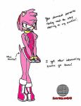 1girl amy_rose anthro anthro_only artist_name covering english_text erinaceinae_humanoid female_only furry green_eyes hedgehog medium_breasts mobian_(species) no_panties pink_fur red_dress sega short_hair sonic sonic_the_hedgehog_(series) sonique69 text topless_female video_game_character video_game_franchise white_background white_gloves