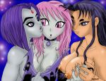 3_girls 3girls blackfire breasts dc_comics dcau female_only hair horny_women jinx kissing lips love nipples prophet raven_(dc) teen_titans yuri