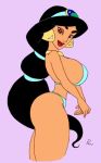 1girl aladdin_(series) alluring arab big_breasts bikini black_hair bra breasts brunette clothed disney earrings female female_human female_only hips human jewelry kilowatts62 lipstick long_black_hair long_hair looking_at_viewer mostly_nude necklace panties ponytail princess_jasmine revealing_clothes sexy side_view slut standing thick_thighs