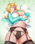  1girl earrings female female_human female_only garter_belt glasses hair_over_one_eye long_hair looking_at_viewer lying panties partially_clothed princess_rosalina solo stockings super_mario_bros. 