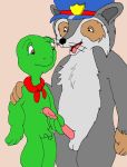 2boys franklin franklin_(series) handjob police_hat raccoon raccoon_(franklin) rave_roo turtle
