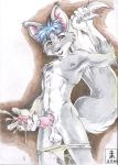 amber_eyes blue_hair canine claws cum cumshot fox furry grey_fur hair knot looking_at_viewer male male_only masturbation orgasm penis short_hair solo standing tail yaoi zen zen_(artist)