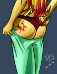  1girl 2016 ass discorded-joker equestria_girls female female_only friendship_is_magic long_hair my_little_pony panties partially_clothed red_panties signature solo standing sunset_shimmer sunset_shimmer_(eg) undressing 