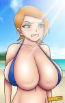aaron_broscli annoyed beach ben_10 big_ass bikini gigantic_breasts green_eyes gwen_tennyson orange_hair voluptuous