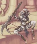 breasts chain digitigrade female furry hair ink-eyes loincloth magic_the_gathering mask ninja polearm rat rodent sitting skimpy solo spread_legs spreading straps tom910 tom910_(artist) unconvincing_armour underwear warrior weapon white
