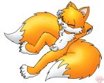  canine chest_tuft claws closed_eyes fox kitsune leaning_back male miles_&quot;tails&quot;_prower mobian multiple_tails penis sega solo tail testicles twotails white_background yellow 