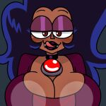 1girl amulet breasts_covered brown_eyes cartoon_network cleavage dark_hair dark_skin fangs female_only milf mr._chase_comix ok_k.o.!_let&#039;s_be_heroes solo_female tongue_out upper_body wilhamena