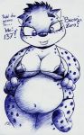 cheetah chubby chubby_female drake_fenwick fat furry huge_breasts monochrome navel nipples original spotted_fur tail