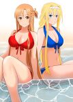 2_girls 2girls alice_schuberg alluring asuna asuna_(sao) beach bikini insanely_hot ocean sword_art_online voluptuous ハリネズミ