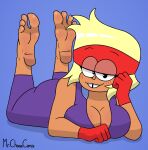  barefoot blonde_hair carol carol_kincaid cartoon_network cleavage foot_fetish jumpsuit milf mr._chase_comix ok_k.o.!:_let&#039;s_be_heroes red_gloves red_headband smile soles solo_female toes tooth_gap 