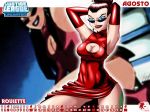 agosto armpit black_hair blue_eyes breasts brown_hair cleavage_cutout dc_comics dress earring glasses gloves hair horny justice_league_unlimited legs lips long_dress long_hair most_body open_mouth pose posing red_dress red_lips roulette_(dc) short_hair smile spread_legs sunglasses