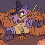 1girl bar boots bottomless cartoon_network embarrassed embarrassing enid_mettle female_only halloween ok_k.o.!_let&#039;s_be_heroes pumpkin purple_hair terrible_the_drawfag wide_hips witch_hat