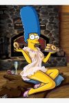 1girl blue_hair breasts donut female female_only marge_simpson matt_groening_(artist) negligee see-through solo the_simpsons yellow_skin