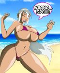 1girl ben_10 big_breasts bikini breast_expansion breasts charmcaster cleavage female_only funny grimphantom hope_(ben_10) huge_breasts ponytail solo solo_female string_bikini surprise