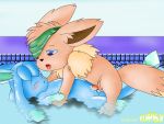   blue_eyes blush clitoris curby saliva eevee glaceon pool sex water  
