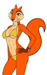  1girl akatsukishiranui-fox alluring andie anthro big_breasts bikini breasts cebuq green_eyes hand_on_hip legs pin_up red_squirrel squirrel sultry swimsuit the_nut_job voluptuous 