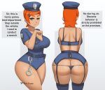  1girl absurd_res alternate_breast_size ass ben_10 big_ass big_ass big_breasts dat_ass dialogue disinterested emotionless expressionless green_eyes gwen_tennyson handcuffs hat high_resolution large_ass larger_male orange_hair panties partially_clothed phat_smash police_hat police_uniform rear_view serious slutty thick_ass thong wide_hips 