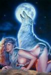  1girl art artist_request female innuendo moon sex sideboob wolf 