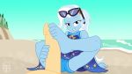  1boy 1girl beach clothed equestria_girls erection footjob friendship_is_magic looking_at_viewer lying male/female my_little_pony panties penis smile sunglasses sunglasses_on_head trixie trixie_(mlp) 