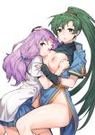  2_girls breast fire_emblem green_hair lyn_(fire_emblem) nintendo purple_hair 