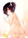 1girl anus ass black_hair censored decensor_request flat_chest from_behind hair_ornament kneel kneeling kurasuke looking_back mosaic_censoring nipples nude original original_character pussy red_eyes short_twintails small_breasts smile soap_bubbles soapy solo suds towel twin_tails twintails