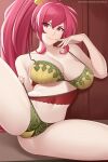  1girl 1girl alluring aslind_samure aslindsamure big_breasts big_breasts finger_to_mouth fire_emblem fire_emblem:_mystery_of_the_emblem hand_to_own_mouth lingerie long_hair looking_at_viewer nintendo phina_(fire_emblem) pink_eyes pink_hair ponytail solo_female undressing 