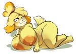 &lt;3 &lt;3_eyes 1girl 2018 4_fingers animal_crossing anthro anthro_only areola bedroom_eyes belly big_areola big_breasts black_nose blush breast_rest breasts canid canine canis deep_navel dipstick_tail dog domestic_dog eyelashes female_only floppy_ears fur furry hair half-closed_eyes hand_on_breast huge_breasts isabelle_(animal_crossing) looking_at_viewer lying mammal multicolored_fur multicolored_tail nintendo nipples nude nude_anthro nude_female on_side orange_fur pofuilly pose puffy_areola seductive shih_tzu slightly_chubby smile thick_thighs video_games white_background wide_hips yellow_fur