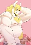 1boy 2d 2d_(artwork) anthro anthro_only asgore_dreemurr balls bara blonde_hair boner chubby chubby_male dad_bod deltarune digital_media_(artwork) dilf erection facial_hair furry furry_male furry_only genitals goat goat_horns hairy horns male male_anthro male_only mammal muscles overweight overweight_male penis pink_background pkylblu precum simple_background solo solo_anthro solo_male testicles undertale undertale_(series) veiny_penis video_game_character video_game_franchise video_games white_fur