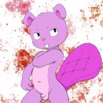 1girl anthro beaver belly belly_markings big_tail blood blood_splatter bodily_fluids buckteethflaccid freckles fur genitals happy_tree_friends heart_nose male mammal markings nekotanyanneko penis purple_body purple_fur rodent small_penis tail teeth toothy toothy_(htf) young
