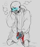 animated_skeleton blue_blush blush closed_eyes clothed covering_mouth covering_own_mouth eli-sin-g glowing glowing_penis hoodie kneel kolesjoie masturbating_with_clothes masturbation monster partially_colored sans sans_(undertale) skeleton sweat sweater undead undertale undertale_(series)