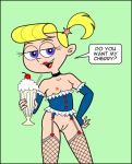  blonde_hair breasts english_text erect_nipples fishnets garter_straps hairless_pussy manuel_hogflogger nipples pussy small_breasts solo speech_bubble stockings sundae the_fairly_oddparents veronica_star 