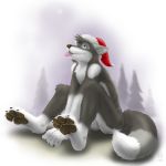 anthro anthro_only blue_eyes canine chest_tuft christmas christmas_hat dog forest male pawpads santa_hat snow solo tail tongue tree xmas_hat zen zen_(artist)