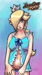  1girl crown earrings female female_only hair_over_one_eye hairless_pussy looking_at_viewer panties panties_pull partially_clothed princess_rosalina pussy solo standing super_mario_bros. 