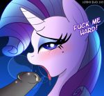  1boy 1girl 2019 artist_name blue_eyes blush english_text erection female female_unicorn friendship_is_magic hasbro horn imminent_fellatio imminent_oral lennon_black looking_at_viewer male male/female my_little_pony open_mouth penis pony rarity rarity_(mlp) saliva tongue_out unicorn 