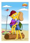 arabatos beach erin_(the_simpsons)_(beachgirl) kissing lisa_simpson the_simpsons white_border yellow_skin