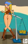 ass bandanna blonde_hair blue_eyes breasts cartoon_network cowboy_boots erect_nipples hairless_pussy hourglass_figure huge_breasts kerchief light-skinned_female lindsay_(tdi) long_blonde_hair long_hair pussy simtoonz solo striped_hair thick_ass thick_legs thick_thighs total_drama_island two_tone_hair uncensored wasp_waist wedgie