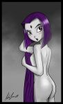  ass blush nude purple_eyes purple_hair raven_(dc) solo teen_titans 