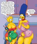 2girls big_breasts bynshy chubby half_naked lisa_simpson marge_simpson milf mother_and_daughter plump the_simpsons