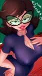 1girl akutosai_art big_breasts big_lips black_eyes black_glasses breasts brown_hair cartoon_network cleavage dress eleanor_butterbean eyewear female female_only glasses hair hand_on_breast huge_breasts lips lipstick looking_at_viewer mature mature_female mature_woman pink_lips pink_lipstick plump_lips solo solo_female teacher the_grim_adventures_of_billy_and_mandy thick_lips