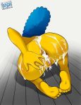 ass blue_hair cum cum_on_ass famous-toons-facial marge_simpson solo the_simpsons yellow_skin