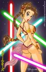 1girl ass braid bujonas earring female_only lightsaber princess_leia_organa return_of_the_jedi slave_leia star_wars