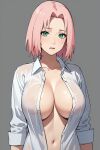 1girl ai_generated big_breasts female_only naruto naruto_shippuden open_shirt sakura_haruno