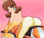  :p ass blue_eyes crown earring earrings elbow_gloves gloves jewelry super_mario_bros. motorcycle princess_daisy solo tongue topless 